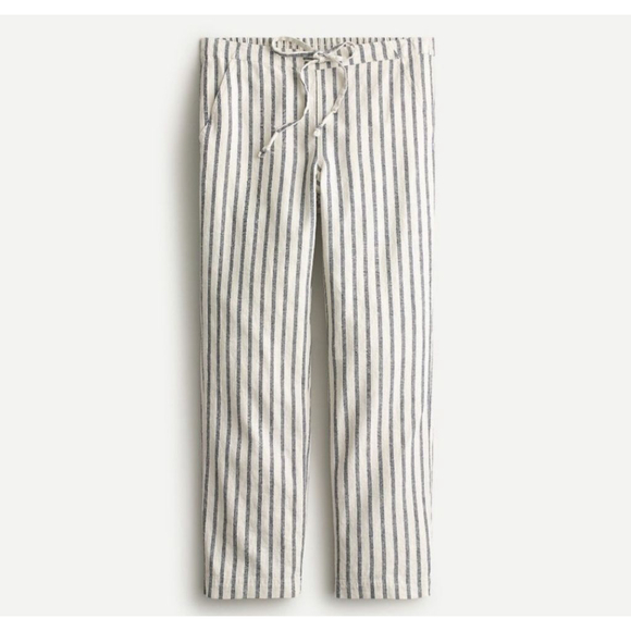 J. Crew Pants - J Crew Linen Blend Ivory & Navy Pull on Pant with Waist Tie & Side Pockets